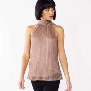 NWT Medium Rose Gold Top with Metallic Mesh Overlay